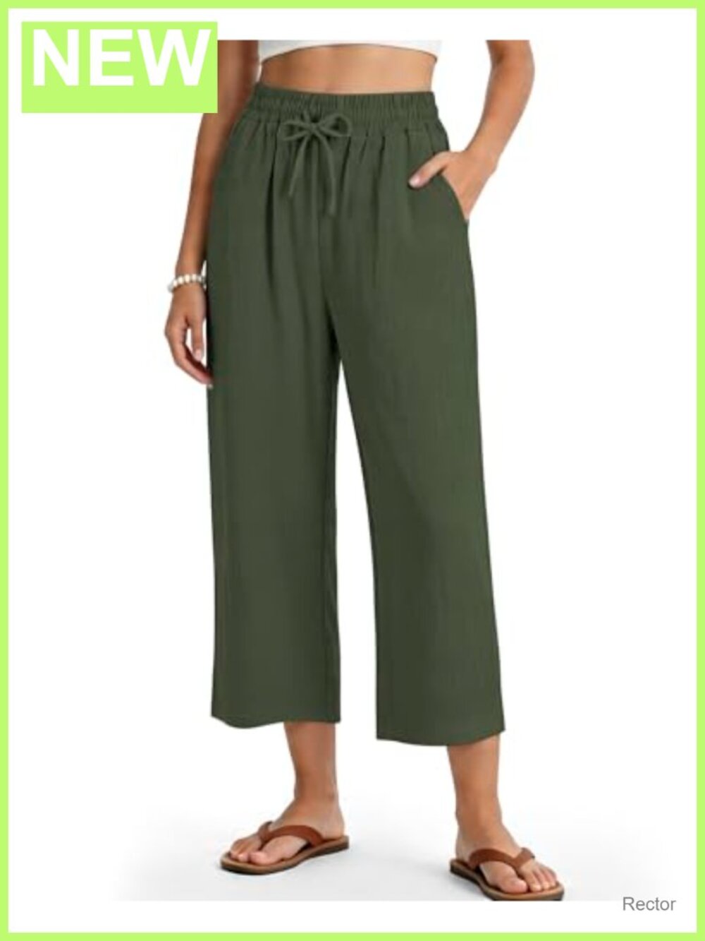 Women's High Waist Loose Fit Capri Pants with Pockets Casual Drawstring Summer